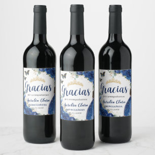 Etiqueta Para Botella De Vino Quinceañera Royal Floral Princesa Dorada
