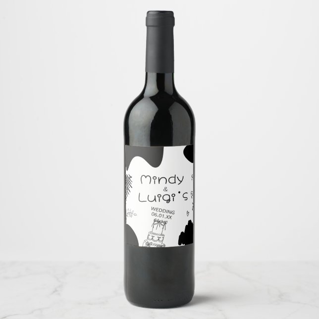 Etiqueta Para Botella De Vino Quirky Doodle Shapes Script Wedding (Anverso)