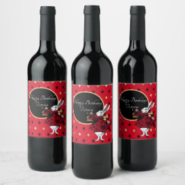 Etiqueta Para Botella De Vino Rabbit blanco en cumpleaños rojo