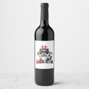 Etiqueta Para Botella De Vino Raccoon Americoon Patriótico 4° de julio de Améric