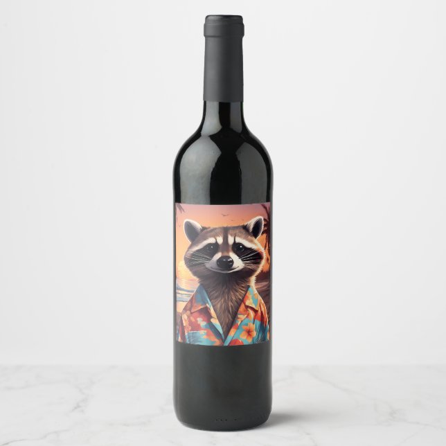Etiqueta Para Botella De Vino Raccoon Holiday (Anverso)
