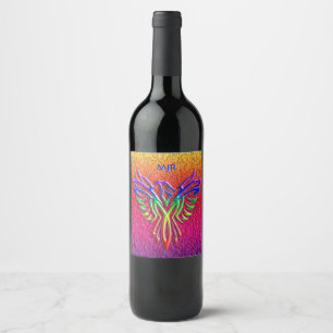 Etiqueta Para Botella De Vino Rainbow Phoenix Rising LBGTQ+ con sus iniciales