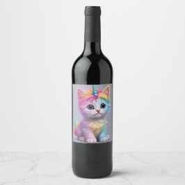 Etiqueta Para Botella De Vino Rainbow Unicorn Kitten