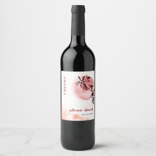 Etiqueta Para Botella De Vino Rama de acuarela y luna boda japonés CHEERS