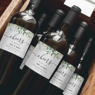 Etiqueta Para Botella De Vino Rama de hojas verdes de acuarela moderna