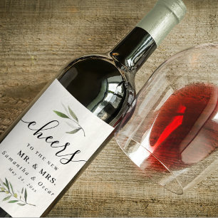 Etiqueta Para Botella De Vino Rama de olivo verde acuarela moderna 