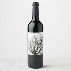 Etiqueta Para Botella De Vino Ramas de árbol, negro y blanco en