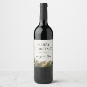 Etiqueta Para Botella De Vino Ramas de Pino y Luces de Navidad Nombre Personaliz