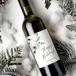 Etiqueta Para Botella De Vino Ramo de flores de algodón y hoja perenne Felices F