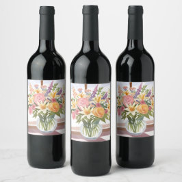 Etiqueta Para Botella De Vino Ramo de flores de primavera | Tarjeta floral bonit