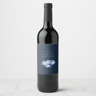 Etiqueta Para Botella De Vino Ramo Floral Acuarela Azul Oscuro