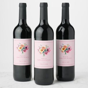Etiqueta Para Botella De Vino Ramo Floral Acuarela Rosa Romántico