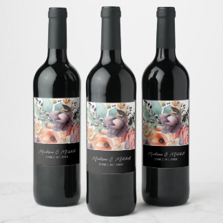 Etiqueta Para Botella De Vino Ramo Floral Bohemio Acuarela