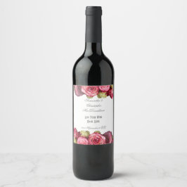 Etiqueta Para Botella De Vino Ramo floral de rosas rosadas para boda