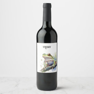 Etiqueta Para Botella De Vino Rana arborícola acuarela linda, personalizada