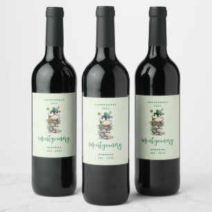 Etiqueta Para Botella De Vino Rana con sombrero verde y trébol haciendo vino ado