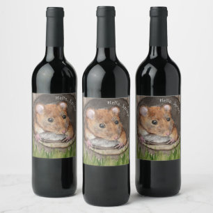 Etiqueta Para Botella De Vino Ratón acuarela rústico