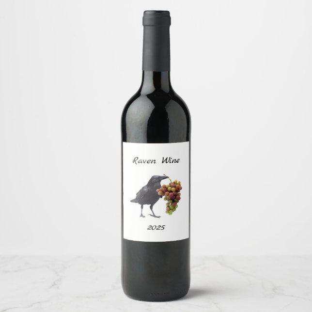 Etiqueta Para Botella De Vino Raven Grapes Wine Labs (Anverso)