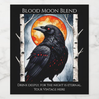 Etiqueta Para Botella De Vino Ravens iluminados por la luna en los árboles de Bi