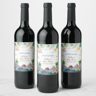 Etiqueta Para Botella De Vino Rawr Volcán Montaña Bosque Dinosaurio Baby Shower