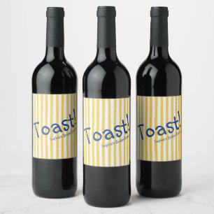 Etiqueta Para Botella De Vino Rayas Amarillas Tostada Azul Fuerte Despedida de S