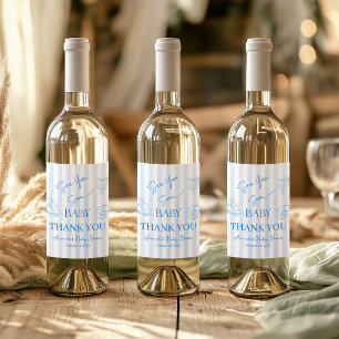 Etiqueta Para Botella De Vino Rayas Azules Costeras Niño Te Veremos Pronto Baby
