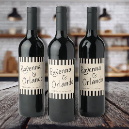 Etiqueta Para Botella De Vino Rayas Negras y Marfil Boda Retro Minimalista