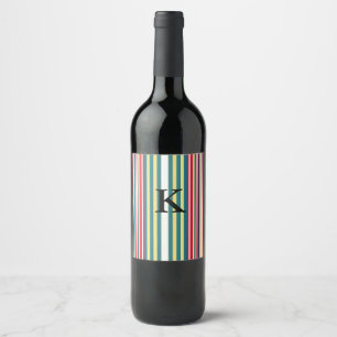 Etiqueta Para Botella De Vino Rayas retro coloridas añaden letra inicial monogra