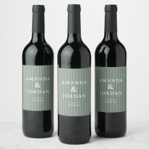 Etiqueta Para Botella De Vino Rayas Verdes Elegantes de Salvia