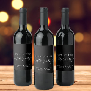 Etiqueta Para Botella De Vino Recepción de Boda Negra Chic Felices para Siempre