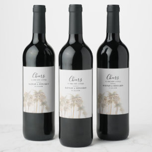 Etiqueta Para Botella De Vino Recepción de Boda Tropical de Palmeras de Color Ag
