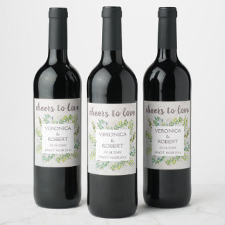 Etiqueta Para Botella De Vino Recepción de bodas rústicas de boho eucalipto verd