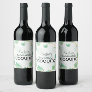 Etiqueta Para Botella De Vino Receta Casera de Coquito Patrón de Hoja de Palma