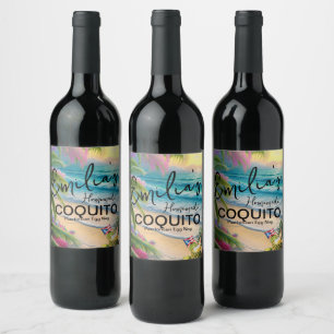 Etiqueta Para Botella De Vino Receta de Coquito Bebida de Ponche de Huevo Ondas 