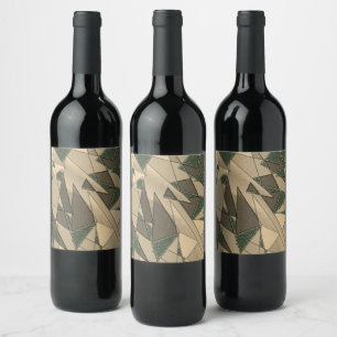 Etiqueta Para Botella De Vino Recorte triangular beige sobre el "fondo verde osc