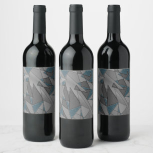 Etiqueta Para Botella De Vino Recortes triangulares grises con trozos de azul os