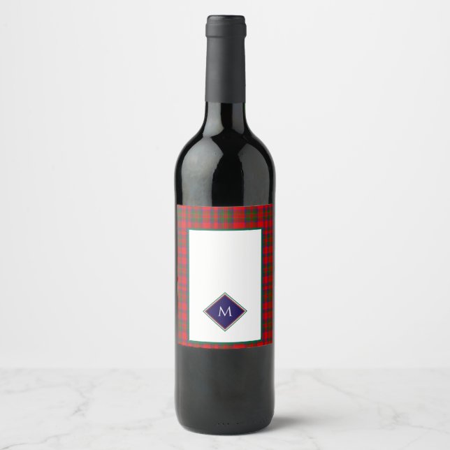 Etiqueta Para Botella De Vino Red Christmas Wool Texture Plaid with Monogram (Anverso)