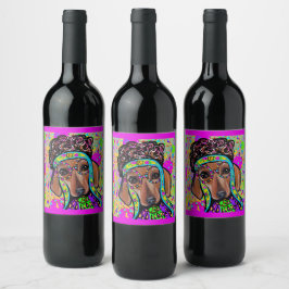 ETIQUETA PARA BOTELLA DE VINO RED DACHSHUND