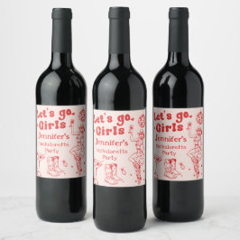 Etiqueta Para Botella De Vino Red Disco Cowgirl Rodeo Bachelorette Party