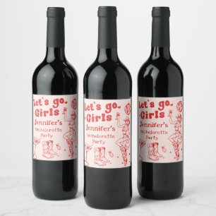 Etiqueta Para Botella De Vino Red Disco Cowgirl Rodeo Bachelorette Party