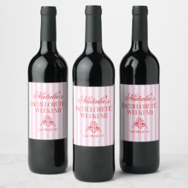Etiqueta Para Botella De Vino Red Pink Stripes Bachelorette Weekend Party