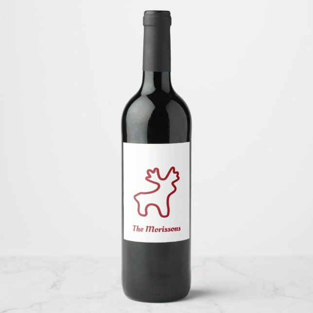 Etiqueta Para Botella De Vino Red Reindeer Contour Personalized Name (Anverso)