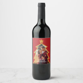 Etiqueta Para Botella De Vino Red Shiny Christmas Tree Personalized Photo