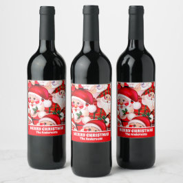 Etiqueta Para Botella De Vino Red Vintage Santa Claus Tartan Plaid Navidades