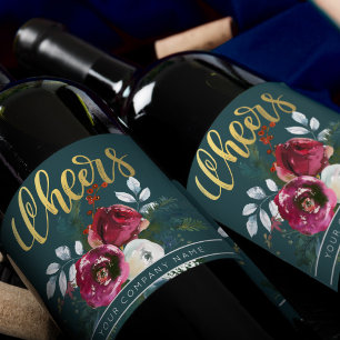 Etiqueta Para Botella De Vino Regalo corporativo de Navidades de Rosas de Invier