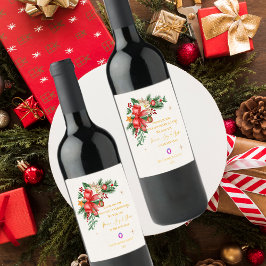 Etiqueta Para Botella De Vino Regalo Corporativo Flores Rojas Navideñas Florales