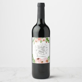 Etiqueta Para Botella De Vino Regalo de agradecimiento floral rosa de Rubor