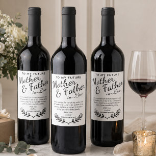 Etiqueta Para Botella De Vino Regalo de boda elegante personalizado en negro y b