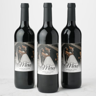 Etiqueta Para Botella De Vino Regalo de Foto Merci Beaucoup para Boda