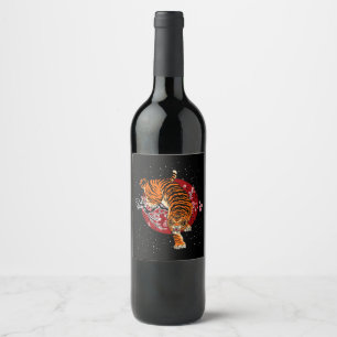 Etiqueta Para Botella De Vino Regalo de tigre  Regalo de cerezo en flor tigre